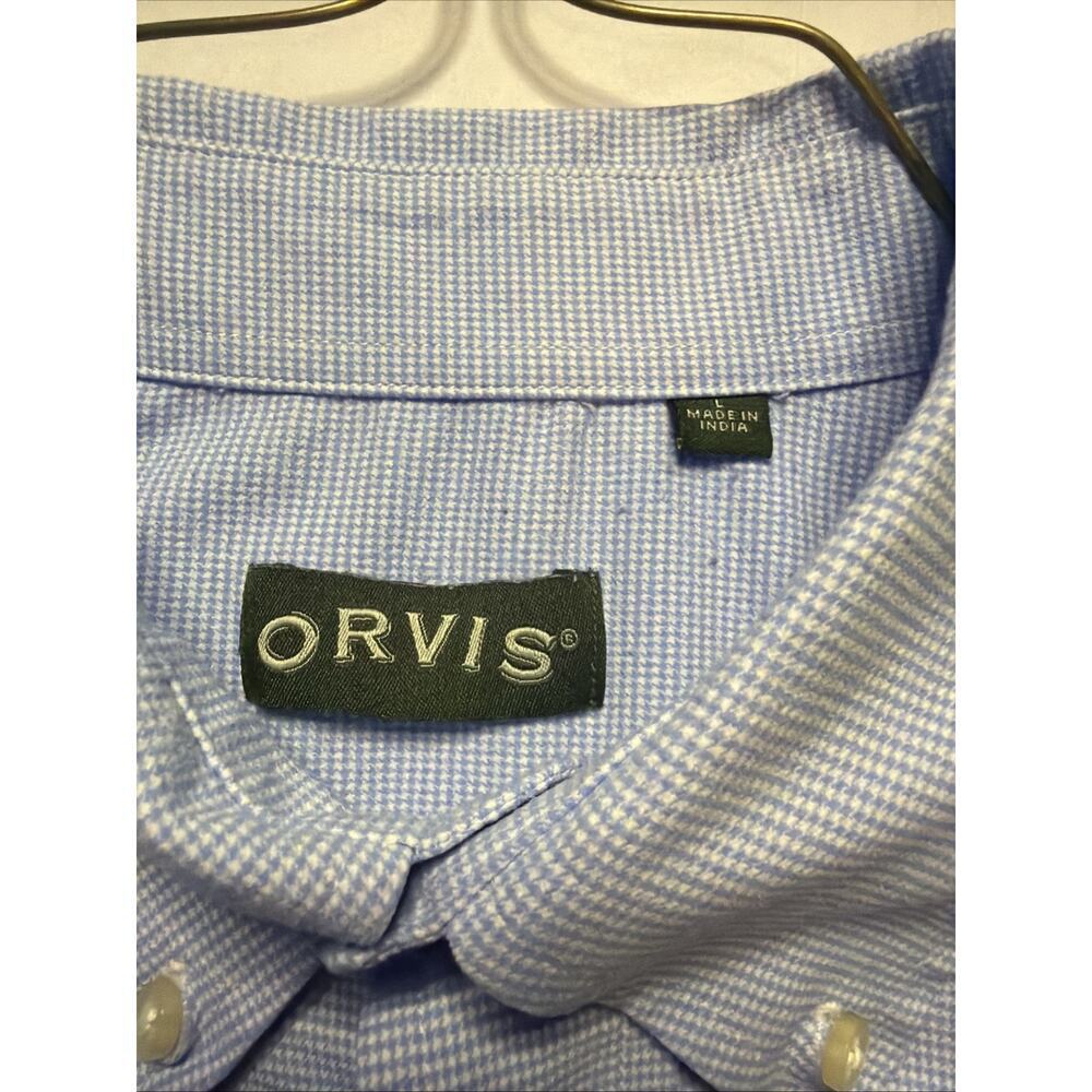 Orvis Gingham Check Plaid Button Up Shirt Mens Size Large Blue 100% Cotton - Picture 3 of 8